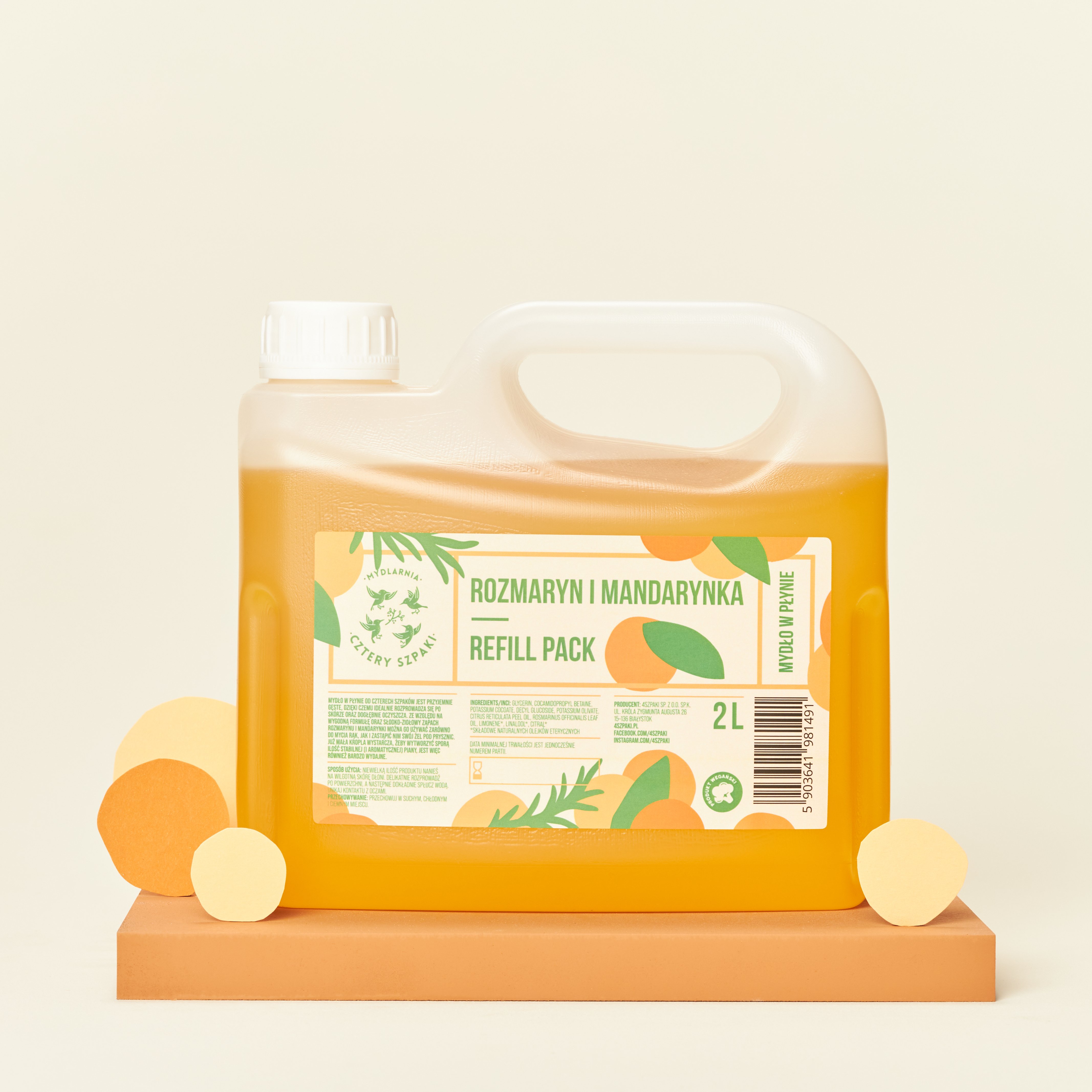 Naturalne mydło w płynie w dwulitrowym opakowaniu typu refill Rozmaryn i Mandarynka