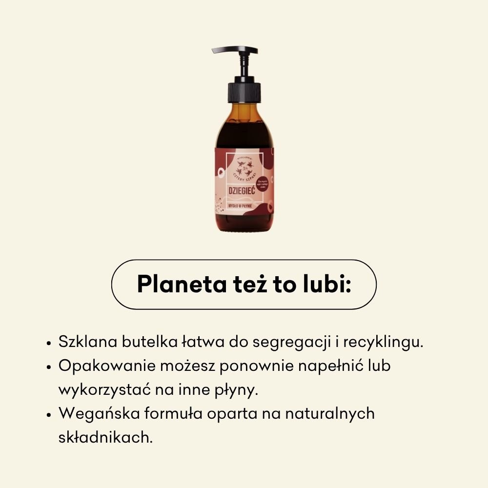 Mydło w płynie Dziegieć to wegańska i naturalna formuła. 